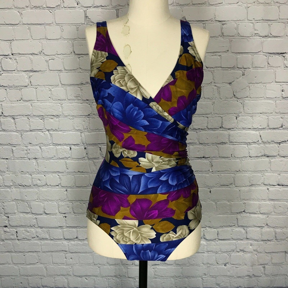Elizabeth Stuart One-Piece Floral Hawaiian Strap Bathing Suit | Made in USA | 8